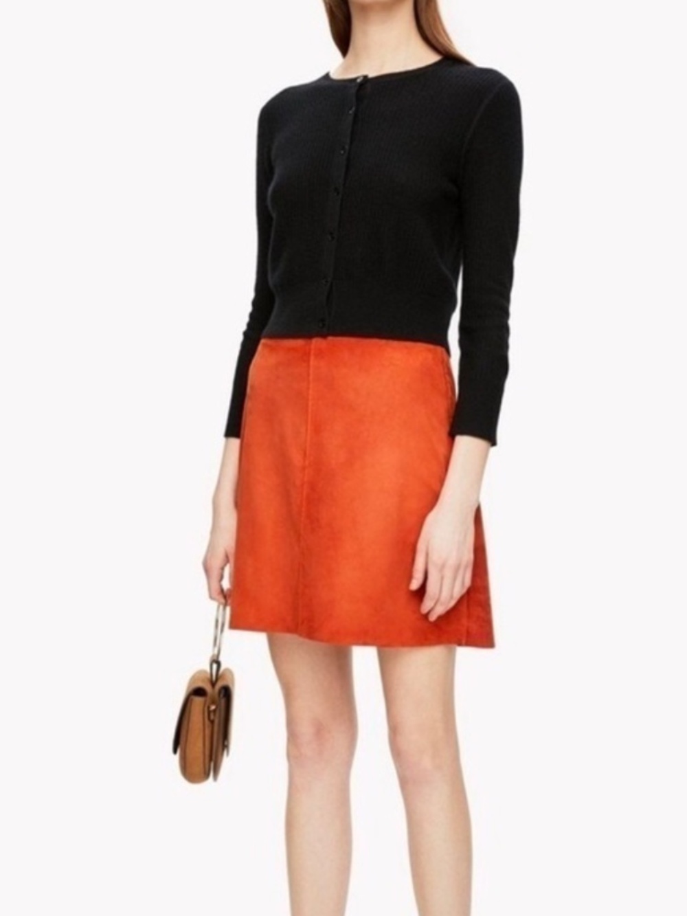 Theory Orange Lamb Suede Skirt